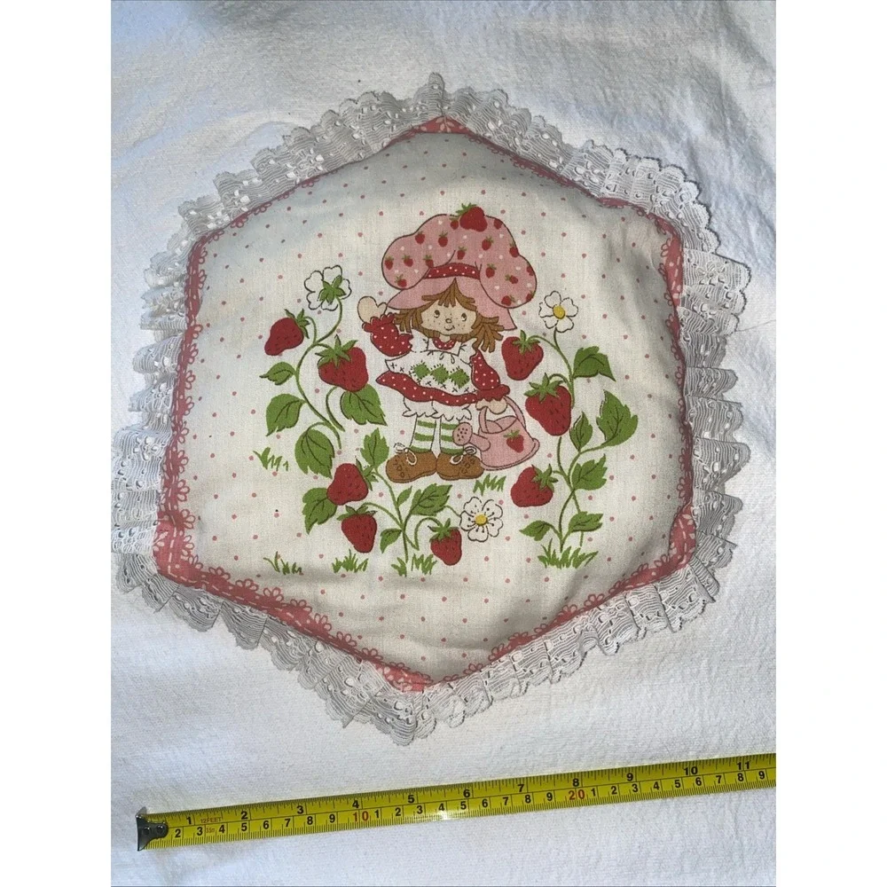 Vintage Handmade Strawberry Shortcake Pillow. 11 x 12 inches